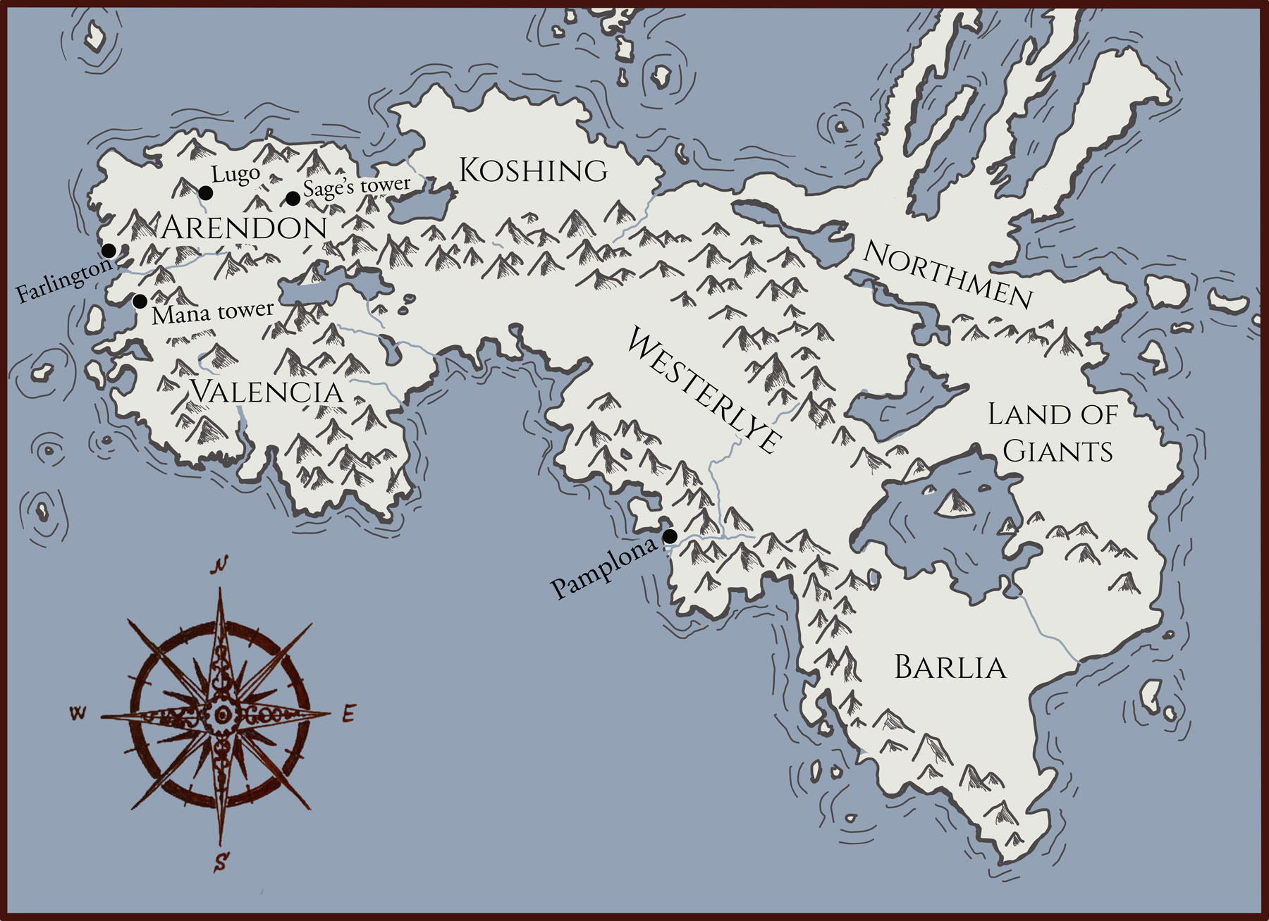Map of the continent in The Twelfth Scepter, with Arendon in the top left